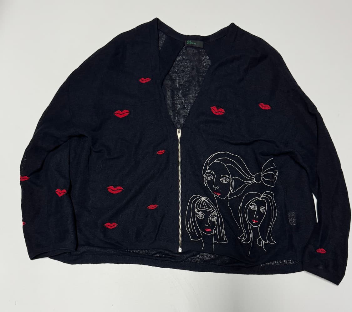 희귀!! 여성 베네통 입술 프린팅 오버핏 린넨 가디건 F 상품이미지1