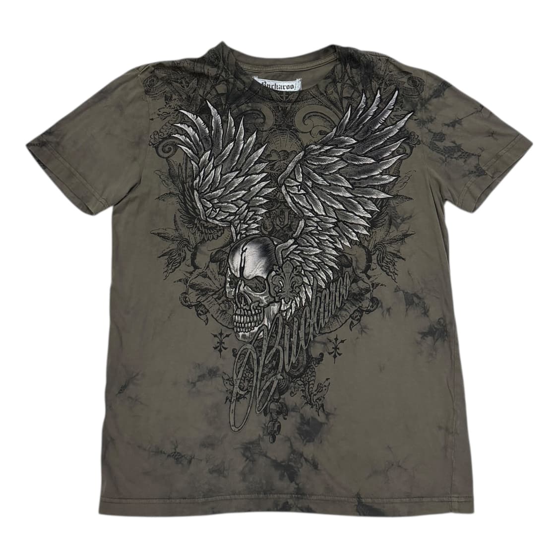 버커루 빈티지 Y2K 오리엔탈 해골 스컬 반팔 카키 M 상품이미지1