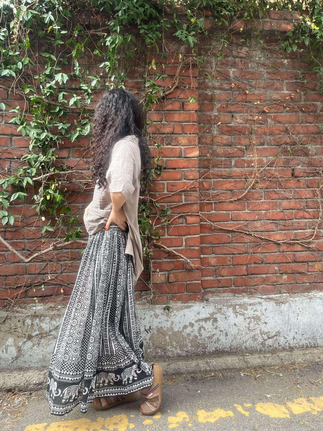 블랙 히피 패턴 롱 스커트 상품이미지4