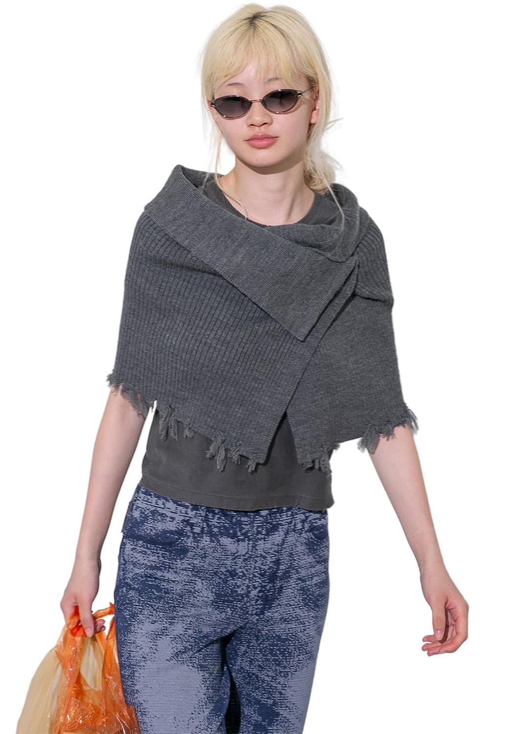 F) PERVERZE 퍼버즈 24시즌 대미지드 니트 케이프 에이프론 상품이미지6