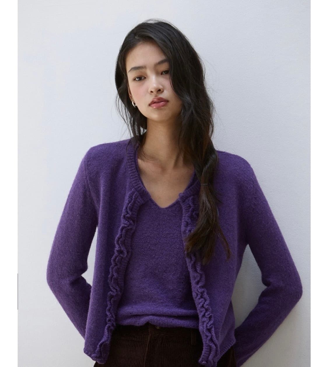 미치코런던 러플 울니트 가디건 퍼플 S 상품이미지6