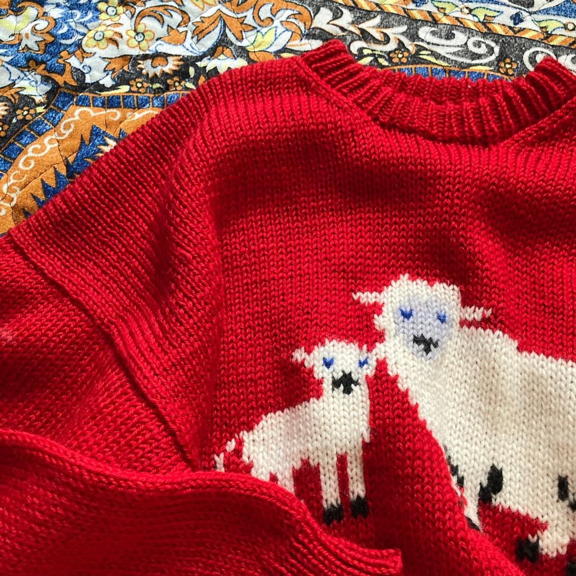뉴질랜드 메이드 빈티지 레드 쉽 양 크로쉐 뜨개 니트 스웨터 상품이미지2