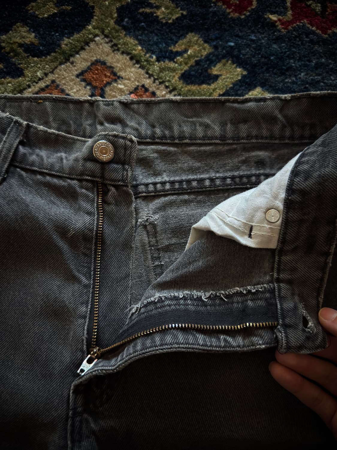 90s USA 리바이스 블랙탭 550 블랙워시드 흑청 데님 팬츠 상품이미지4