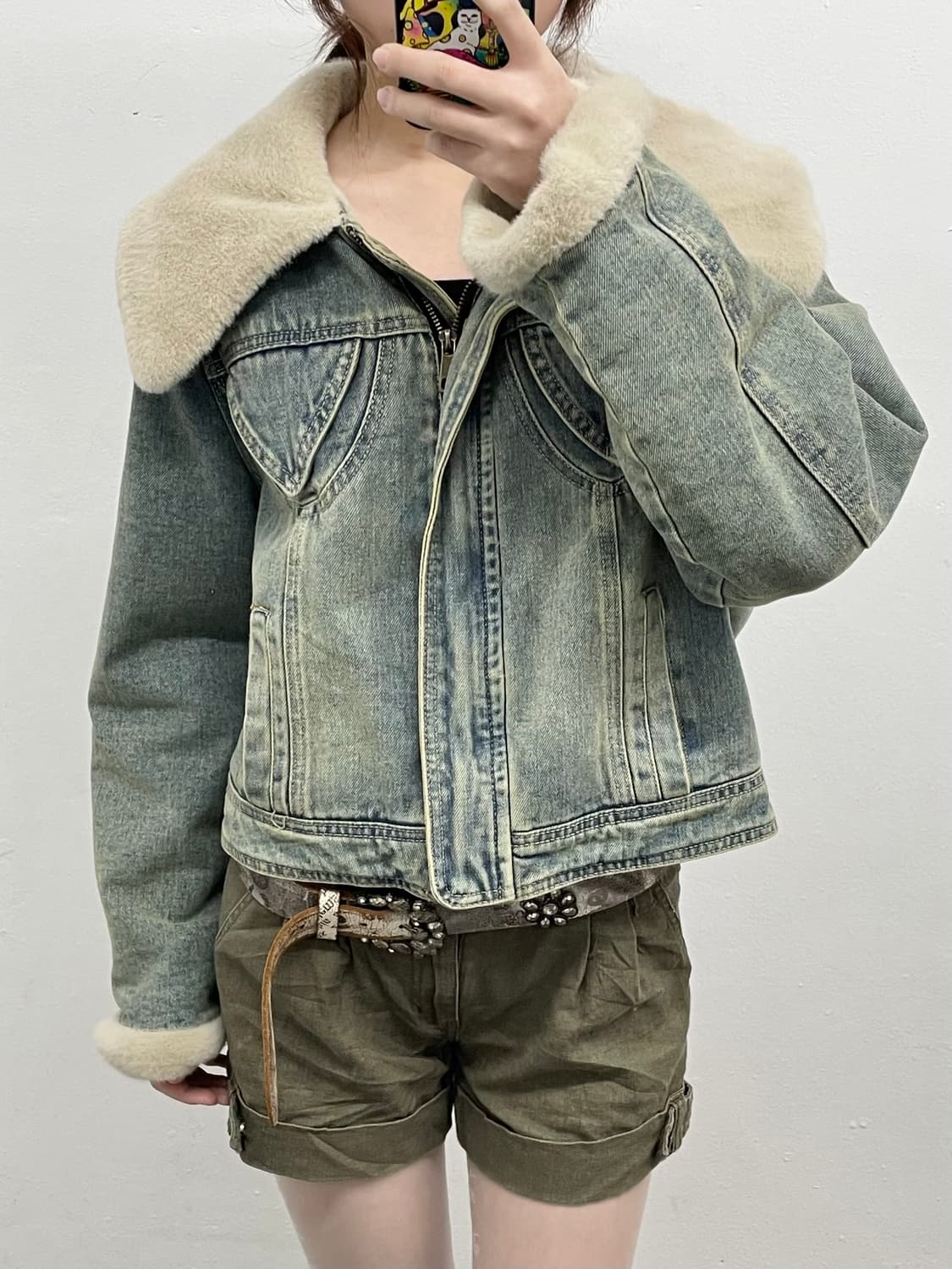 데님 퍼 절개 디테일 자켓  상품이미지2