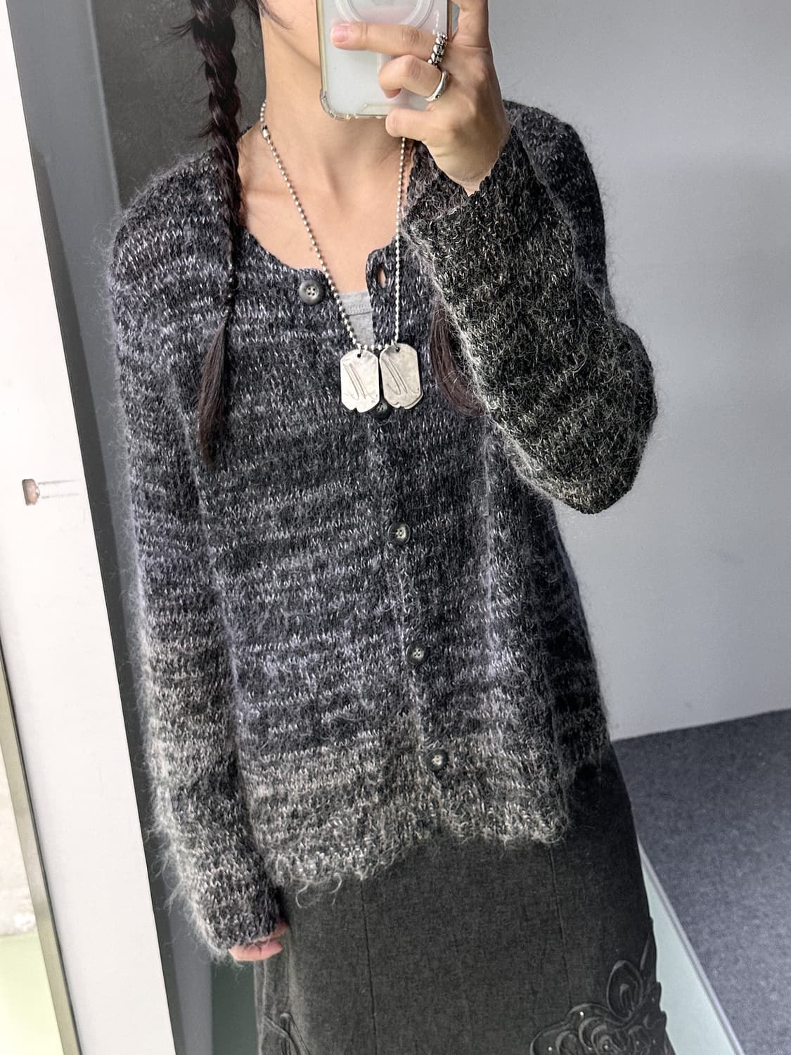gray mix color hairy cardigan 상품이미지3