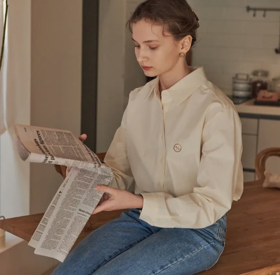 URAGO 유라고 로고 클래식 셔츠 베이지(F) 상품이미지1