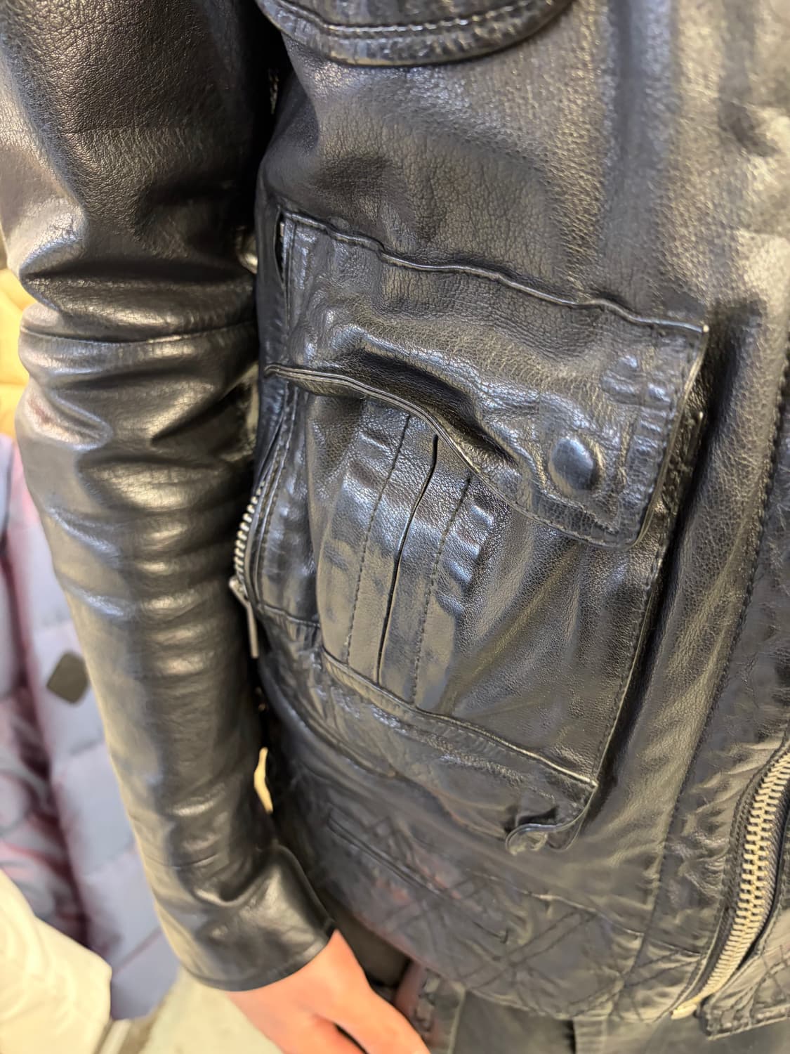 레이어드 더블 하이넥 버팔로 레더 자켓 상품이미지6