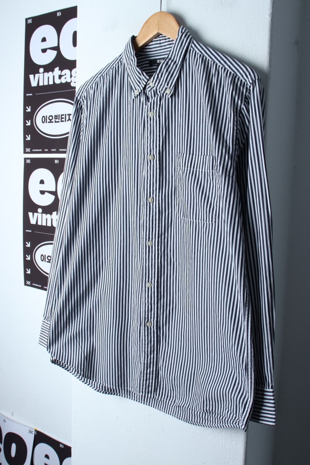 (L-XL) 유니클로 셔츠 남방 스트라이프 그레이 아메카지-H32653 상품이미지1