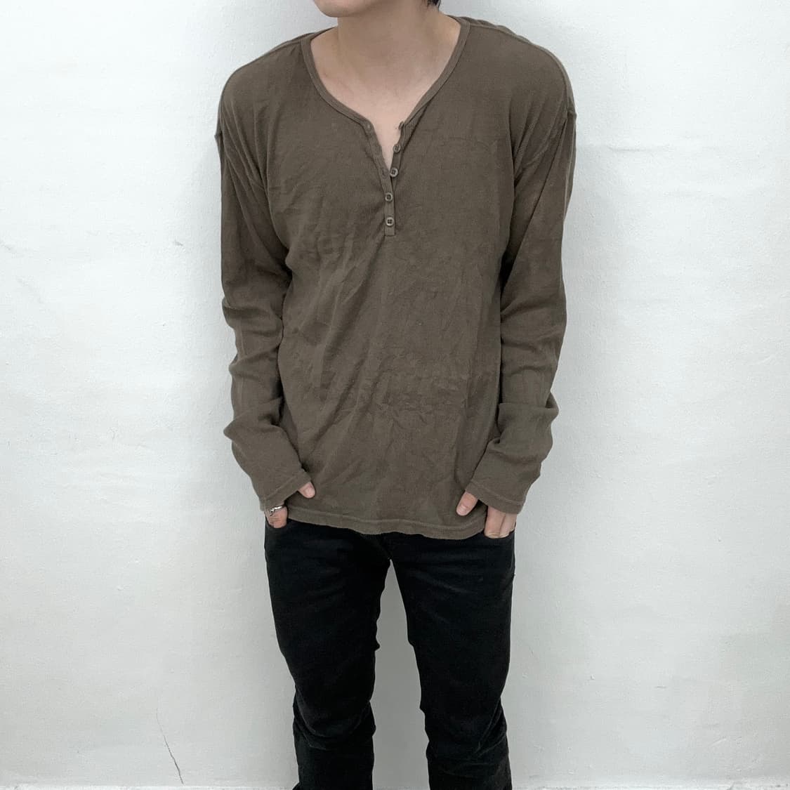 Khaki brown snap long sleeve  상품이미지2
