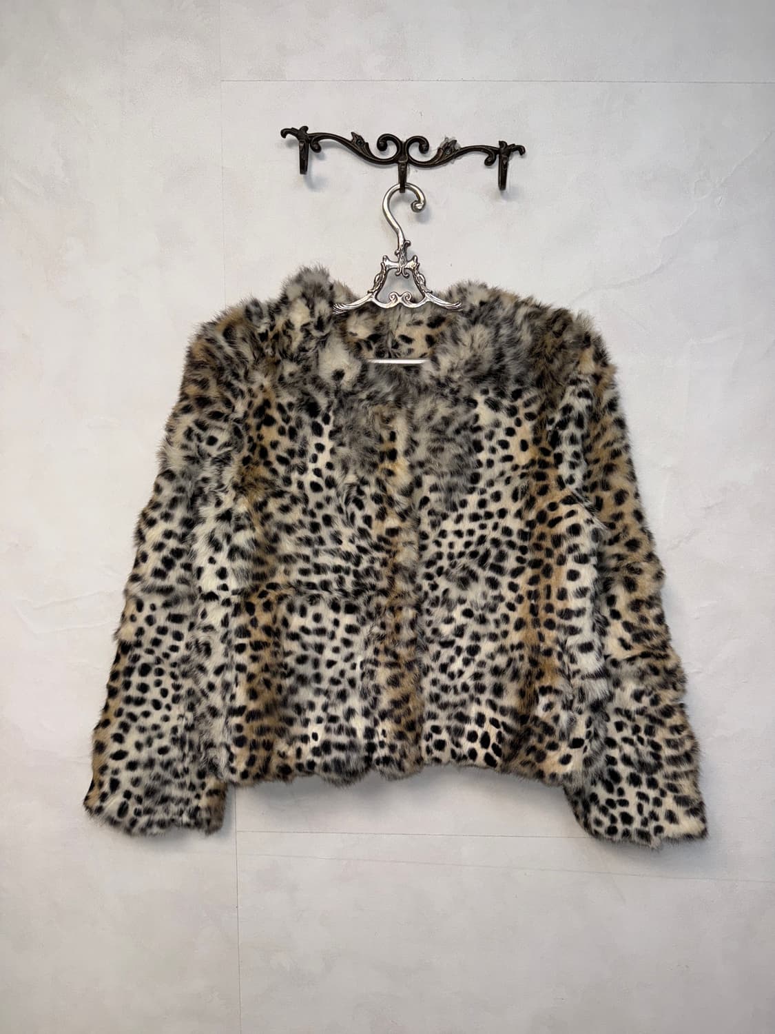 Mixed brown leopard rabbit fur short jk 상품이미지1
