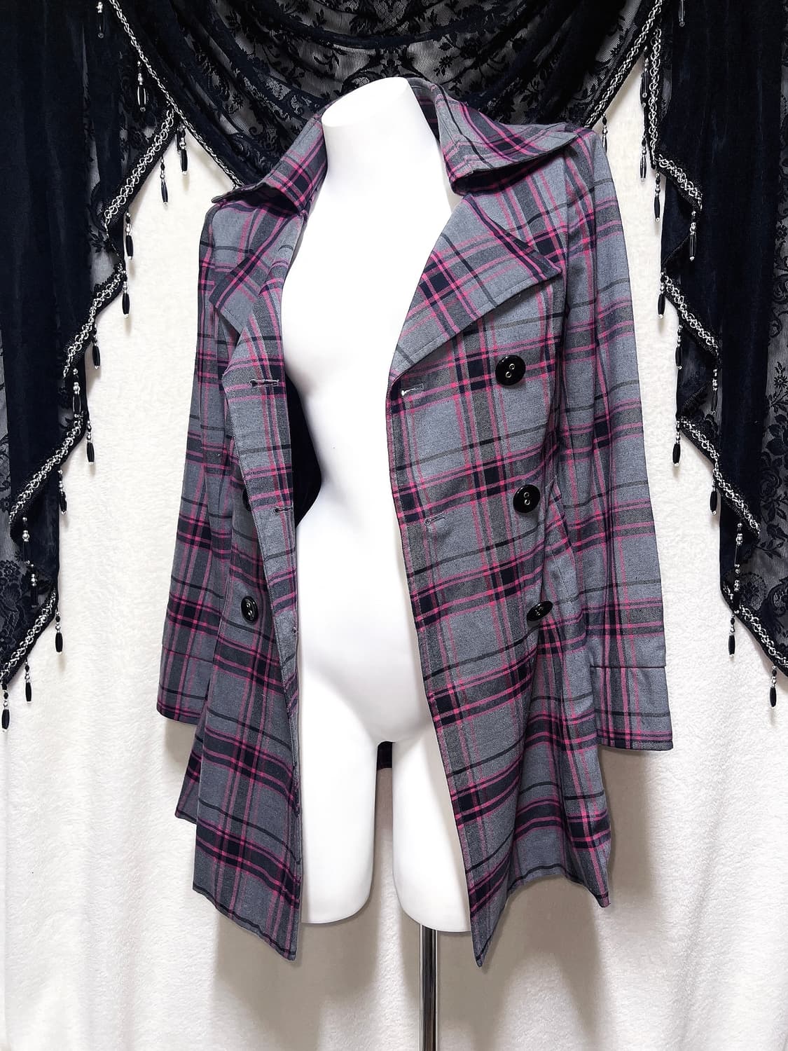 핑키걸즈 오네갸루 히메 키치 펑크 체크 플레어 코트 자켓 헤이세이 시부야 상품이미지8