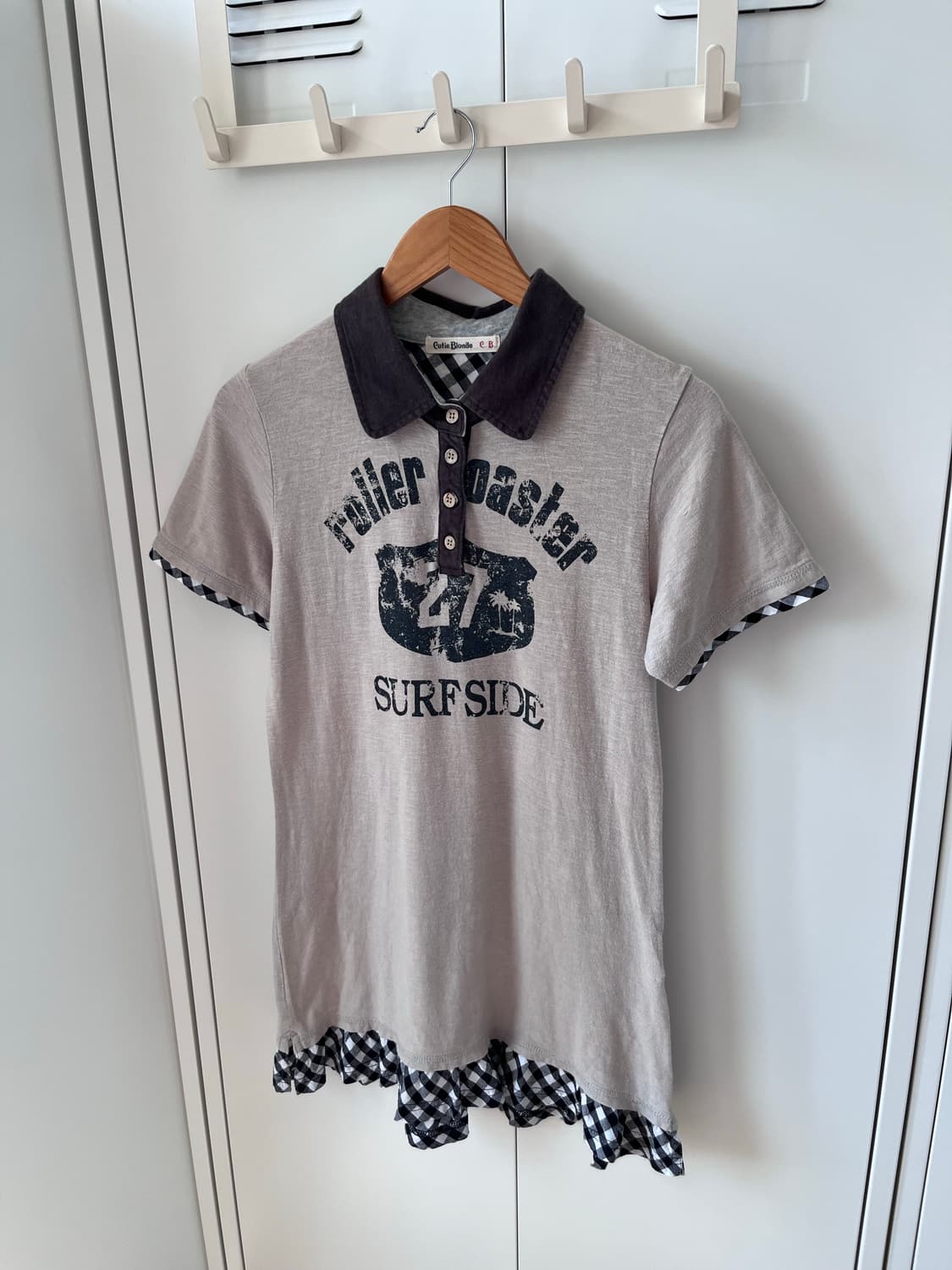 Cutie blonde 체크 레이어드 카라 반팔티 상품이미지8