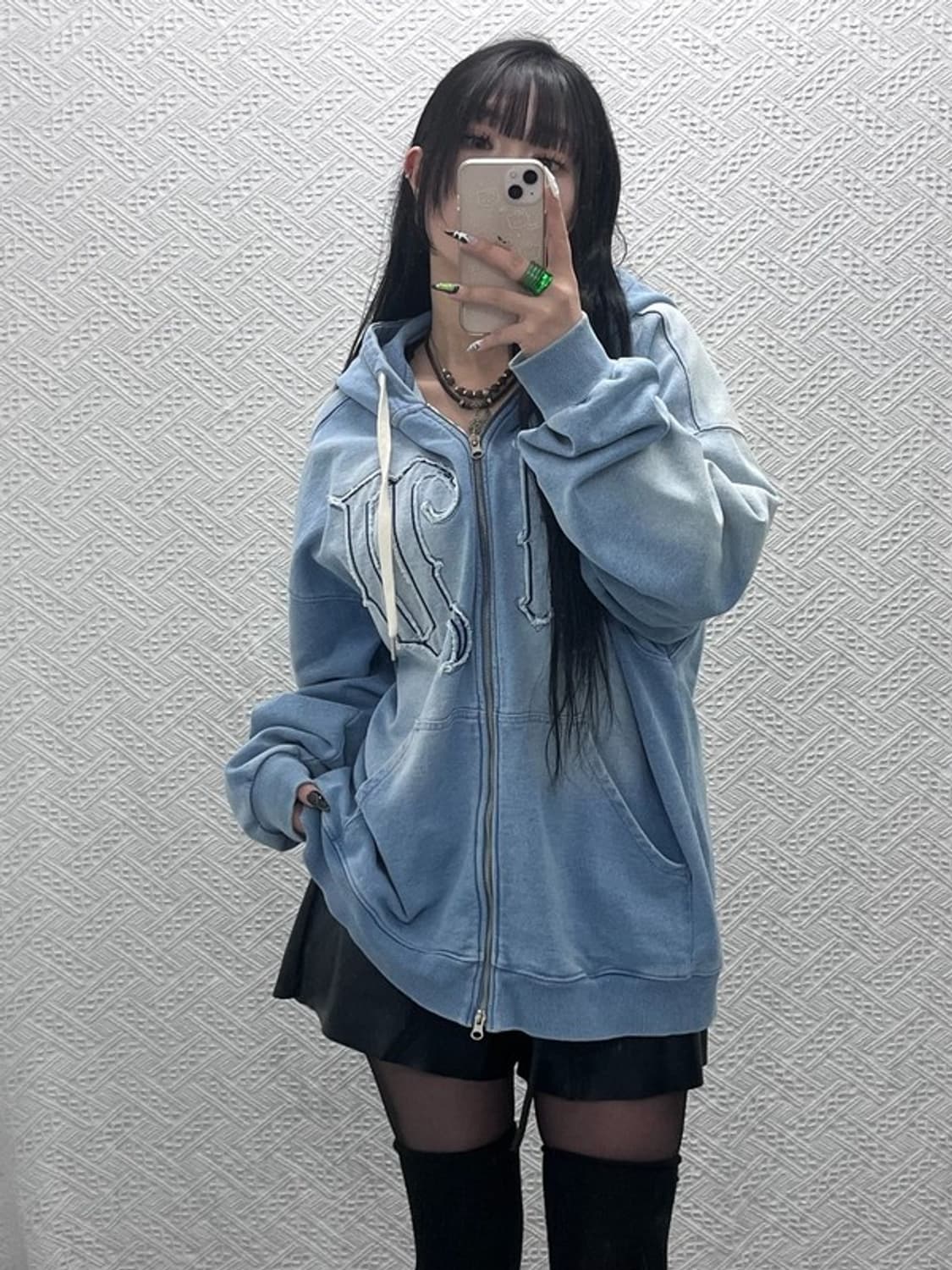 후드후드 아플리케 고딕 그런지 빈티지 워싱 후드집업 3 C08691 상품이미지2