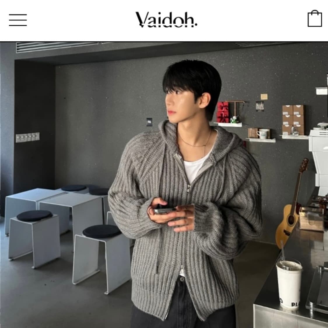 (새제품) 바이도 울 니트 후드집업 블랙 상품이미지5