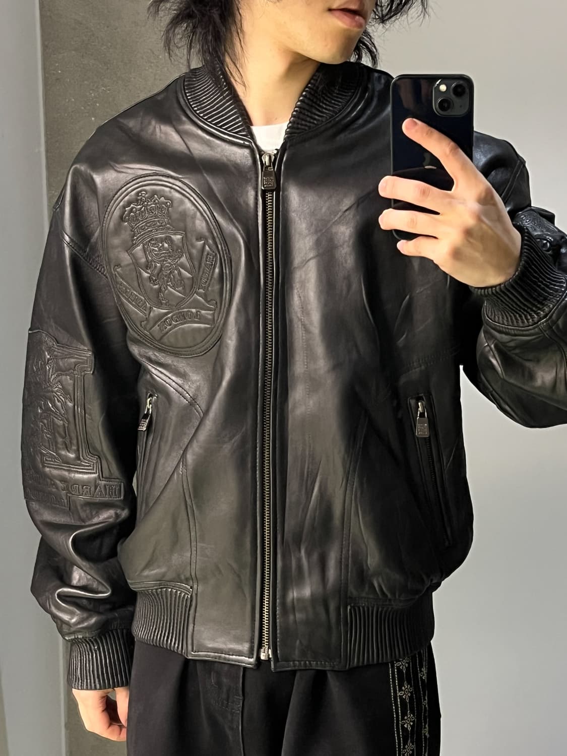 하디 에이미 스포츠 90's 재팬 스티치 엠브로이더드 레더 바시티 자켓 상품이미지2