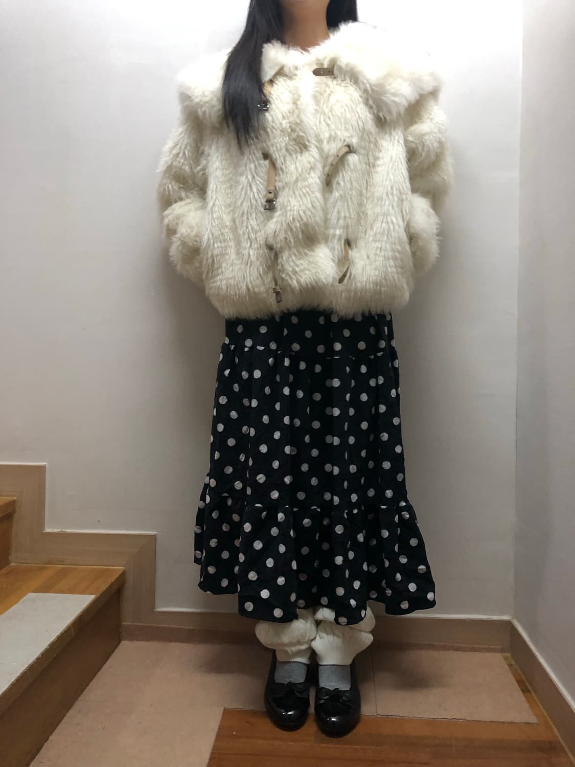 빈티지 블랙 도트 코듀로이 롱 스커트 상품이미지3