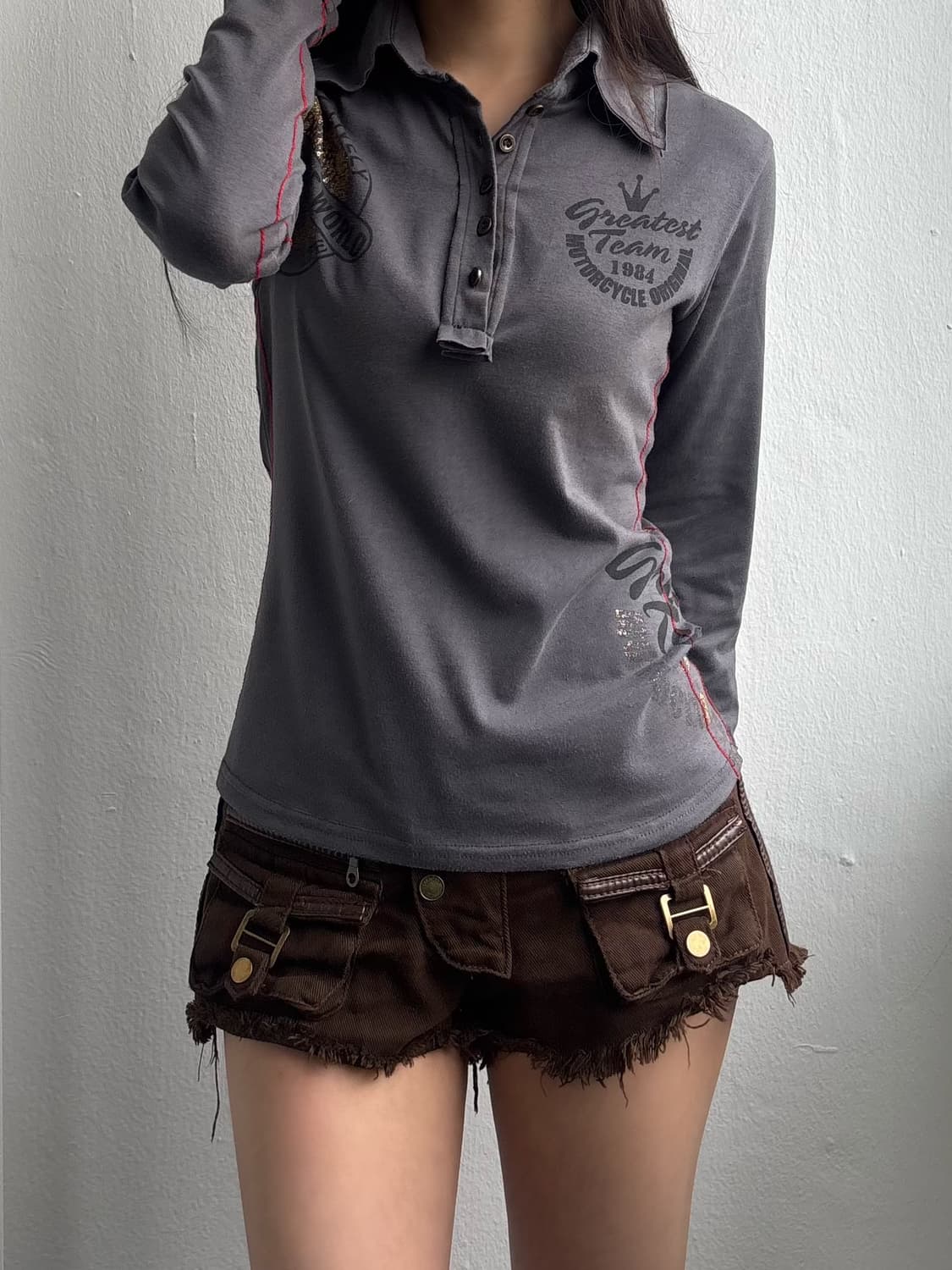 Vintage Camo Detail Collared Long Sleeve 상품이미지3