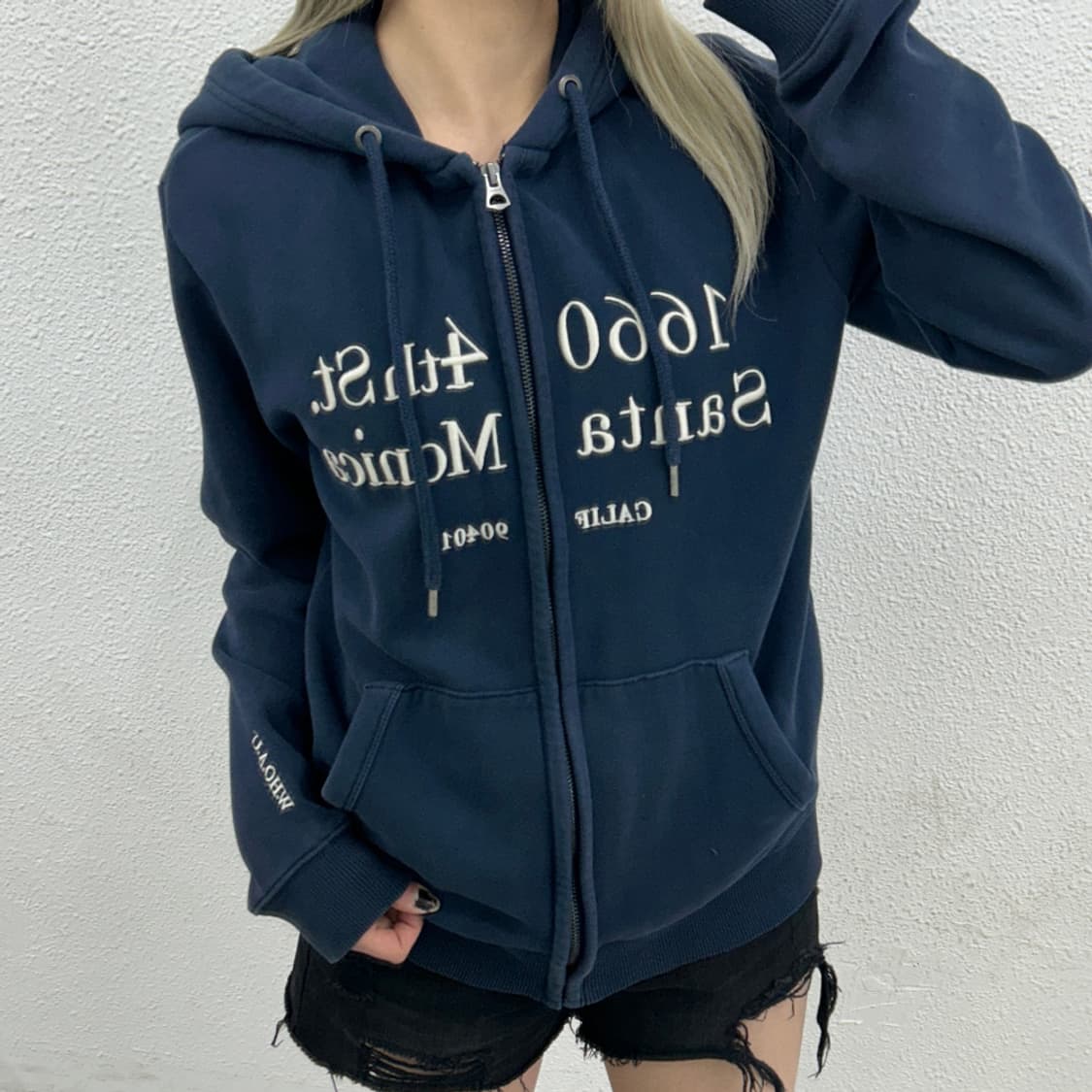 후아유 센터로고 네이비 후드집업 M 상품이미지1