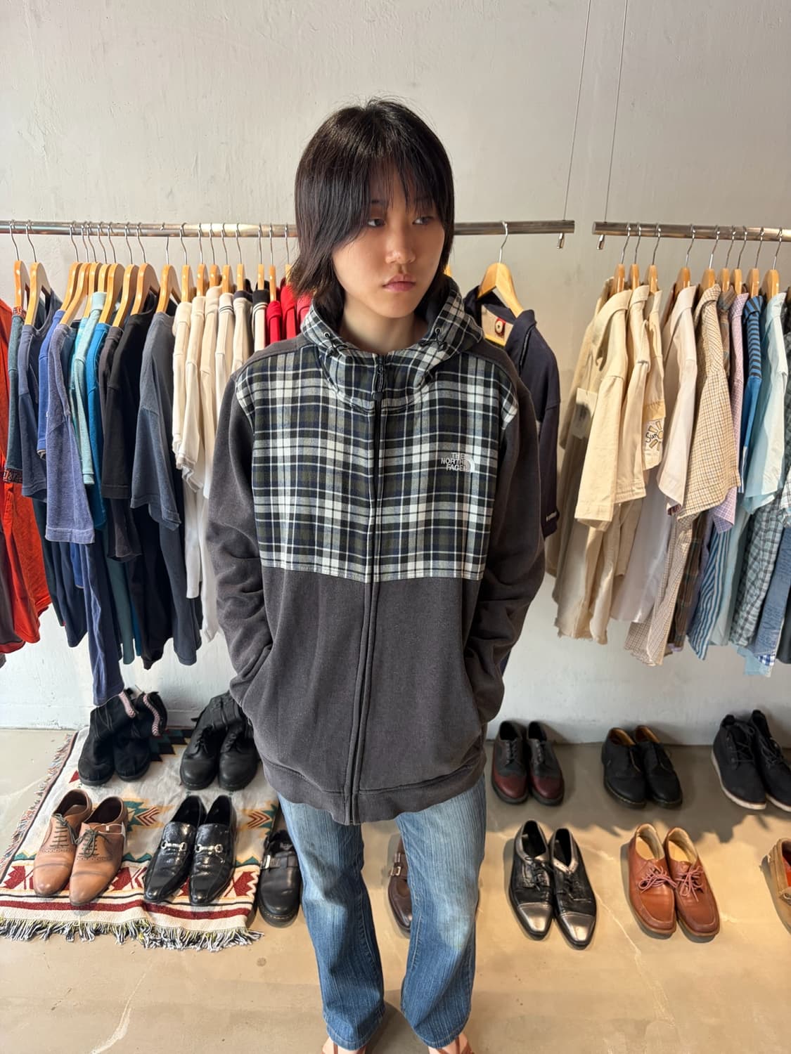 The North Face 체크 하이넥 후드 집업 XL 상품이미지4