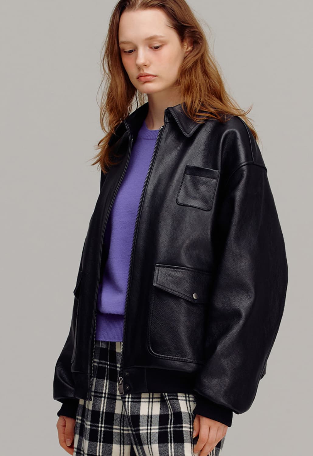 앤드유 테겔 리얼 레더 봄버 자켓 (Black) 상품이미지6