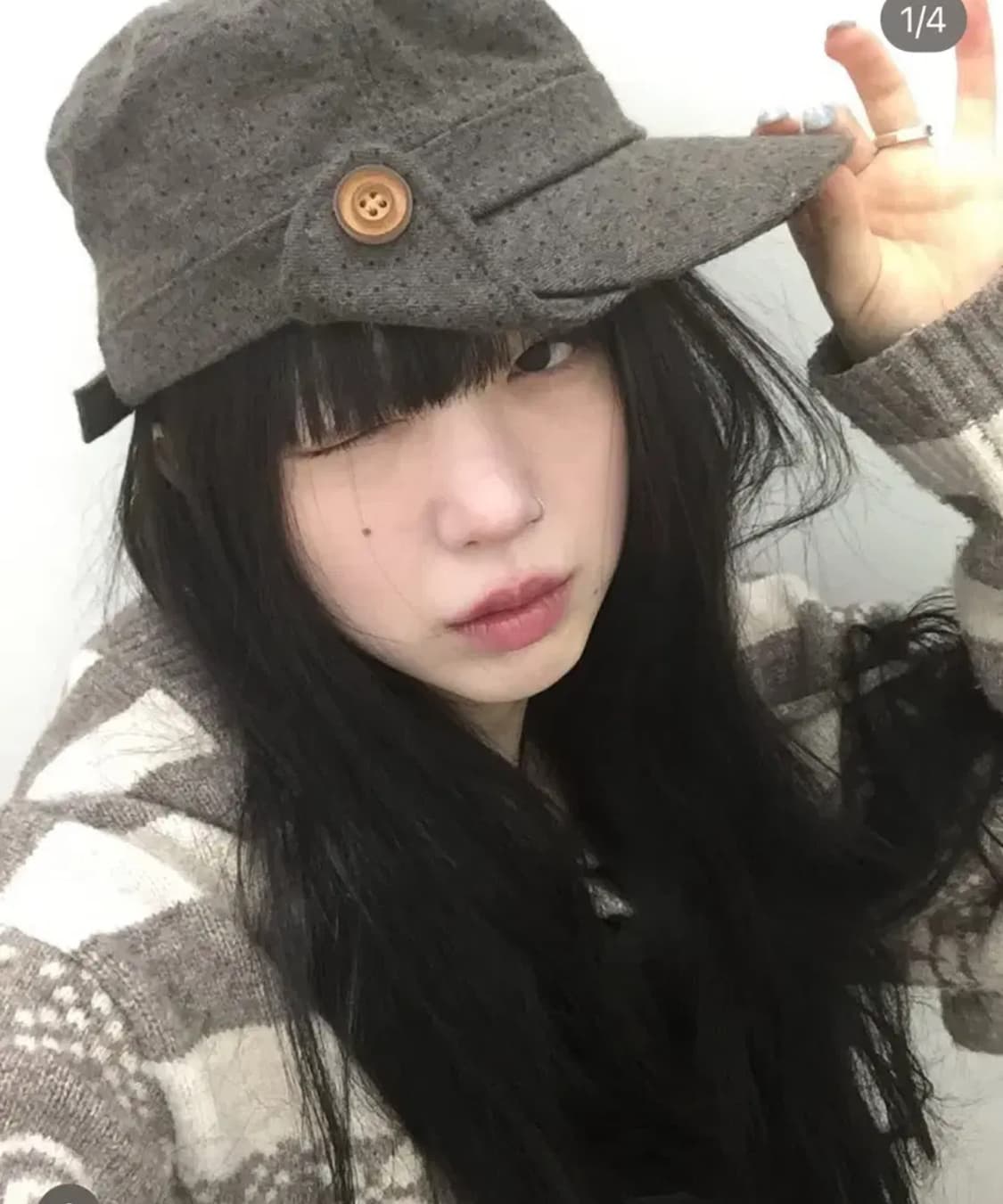 새상품/당일배송) 허그유어스킨 도트 버튼 플랩 캡 브라운 상품이미지3