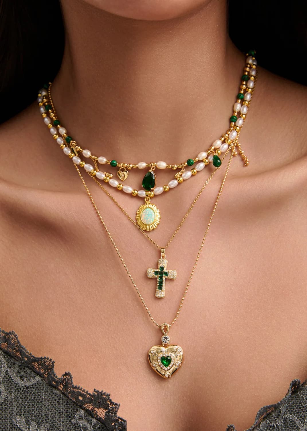 메종푸푸 목걸이 Fabrice Green Cross Necklace 상품이미지2