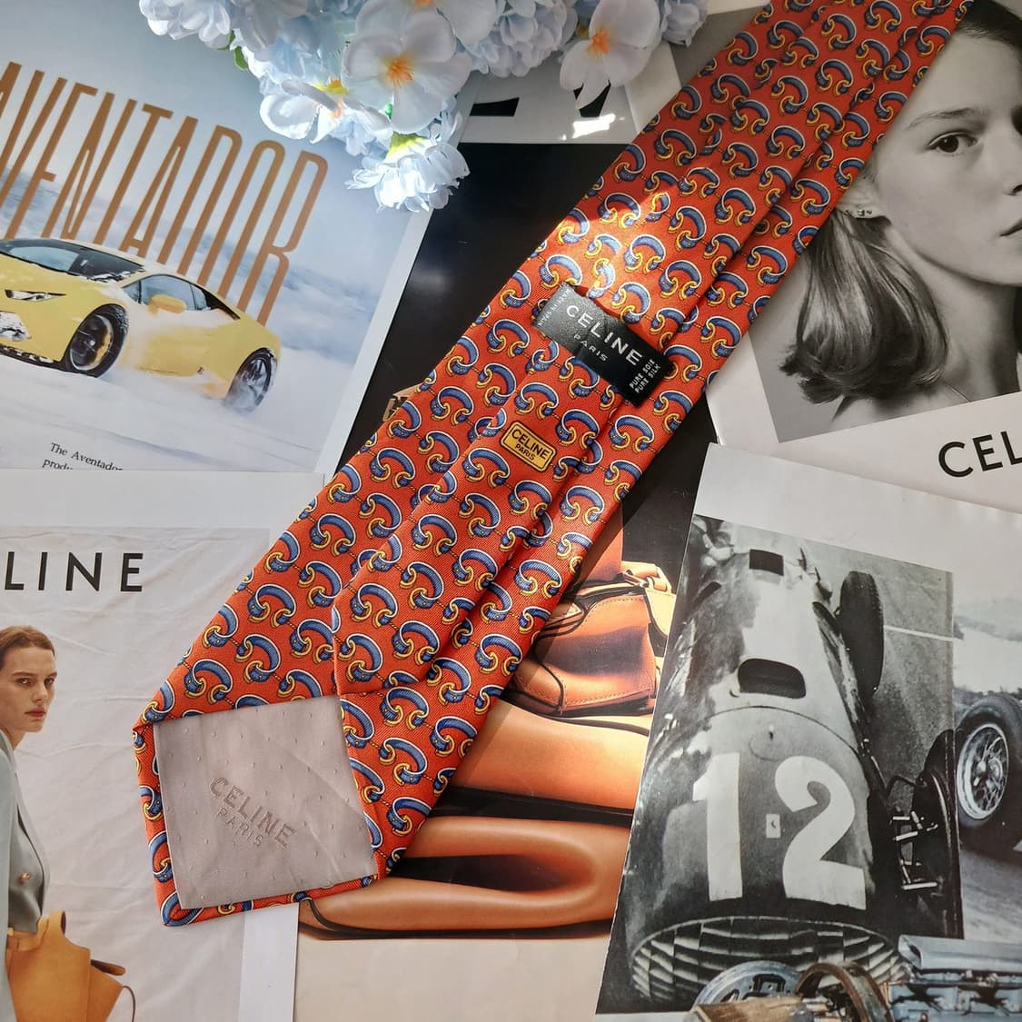 셀린느 실크 오렌지 팔찌 모티브 넥타이 9.5cm A+등급 A19482
 상품이미지6