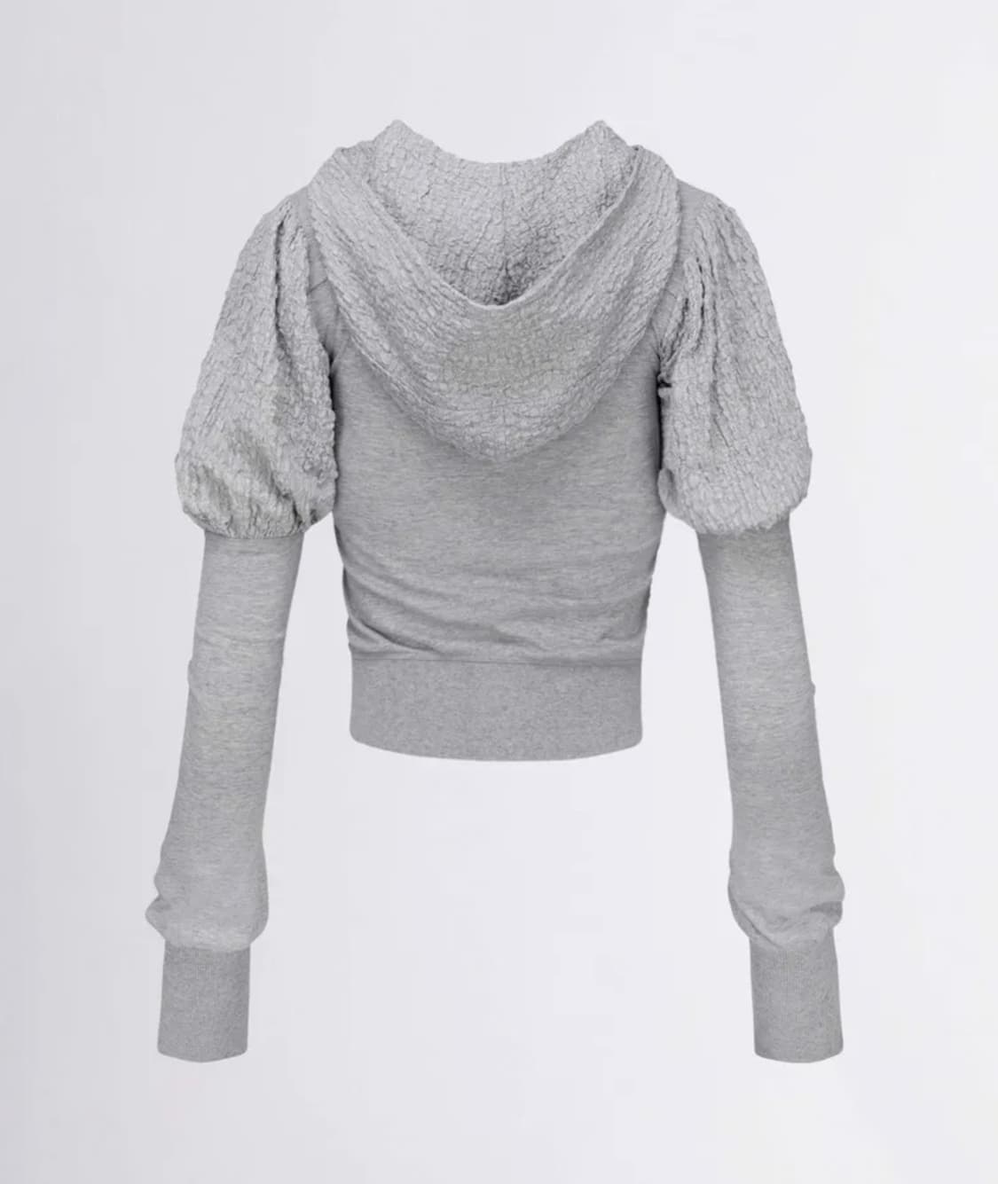 Puff Sleeve Zip-Up Hoodie Melange Gray 상품이미지2