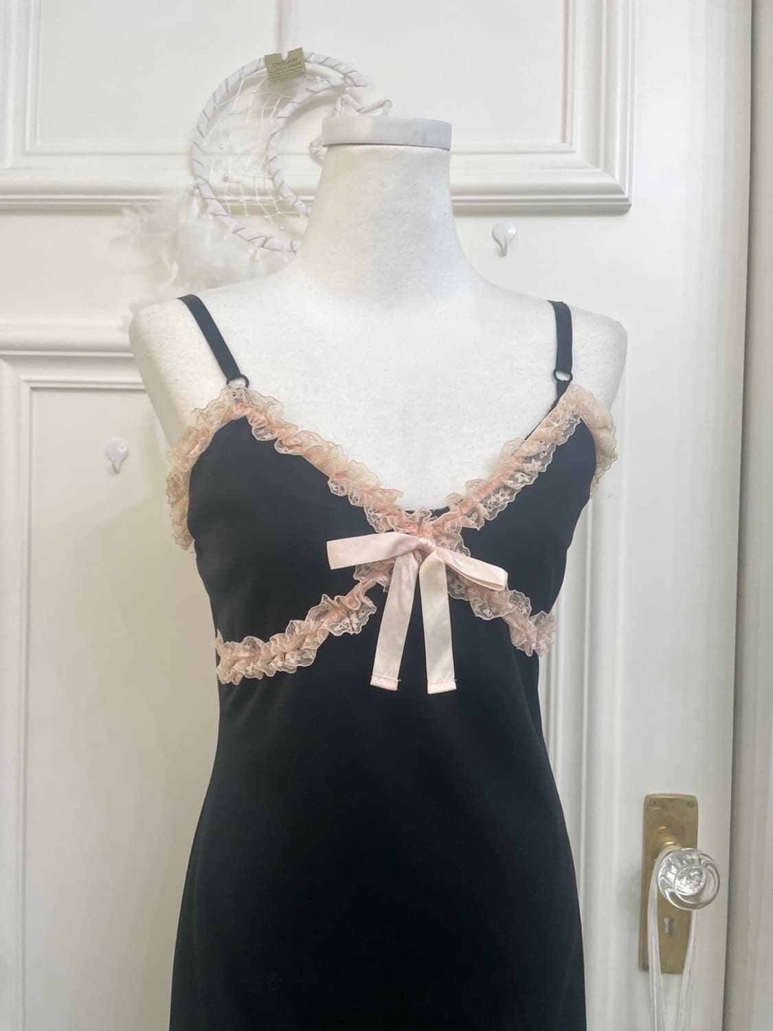 black coral lace trim bow lovely opc 상품이미지5