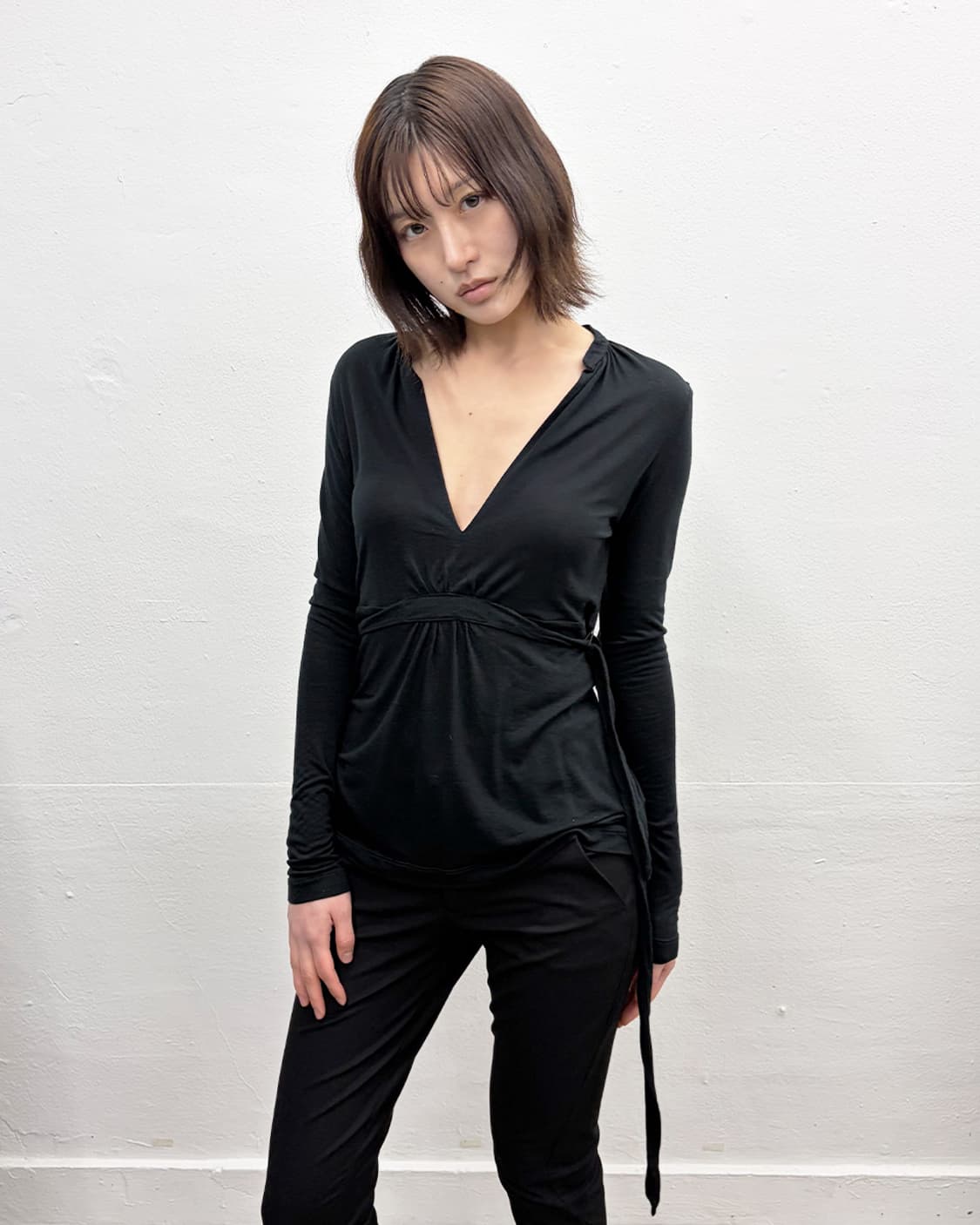 빈티지 브이넥 타이 저지 탑 상품이미지1