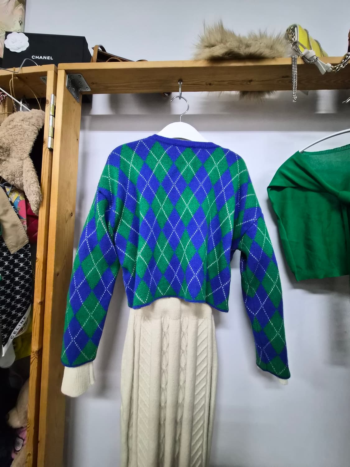 블루 그린 아가일 크롭 가디건 상품이미지7