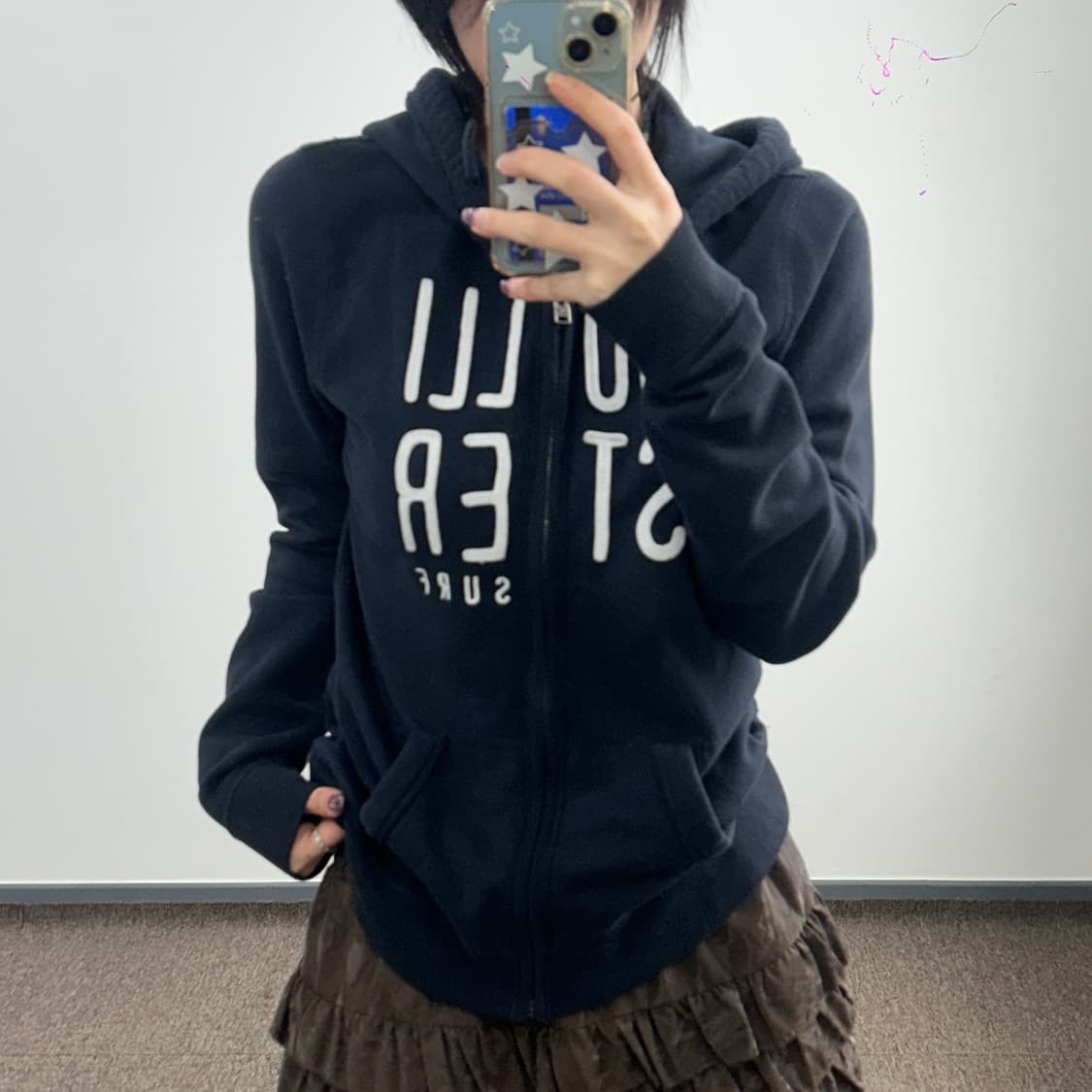 Hollister 홀리스터 화이트 로고 네이비 후드집업  상품이미지2