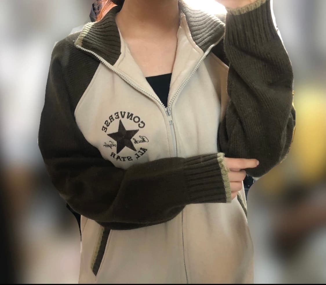 빈티지 컨버스 브라운 카키 니트 집업 상품이미지1