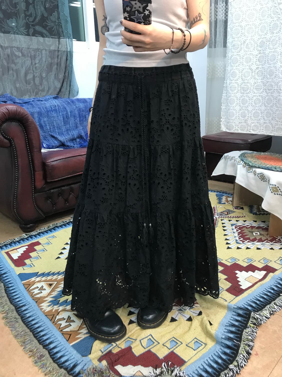 빈티지 여성 밴딩 펀칭 롱 스커트 (Z988) 상품이미지1