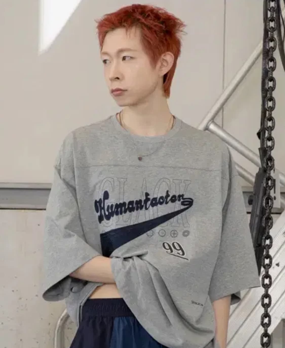 GT062 휴먼팩터 오버핏 반팔 풋볼 티셔츠 (GRAY) 상품이미지1