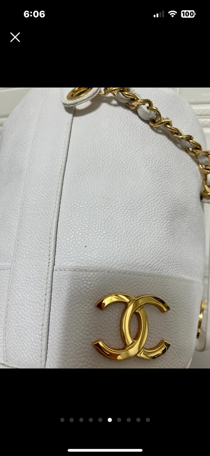 샤넬 정품 24k 골드볼 화이트 버킷백 금장 상품이미지7