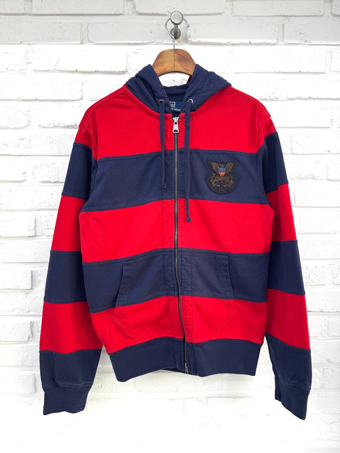 폴로 블루레드 스트라이프 암패치 럭비 후드집업 상품이미지3