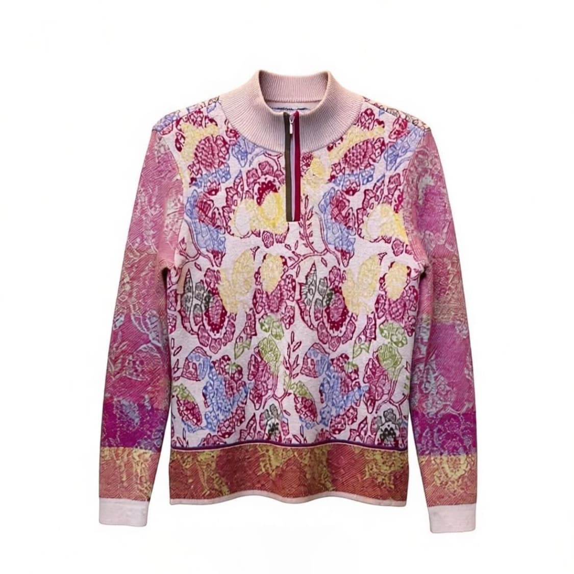 겐조 플로럴 하프집업 니트 자카드 패턴 밑단 절개 디테일 멀티컬러 상품이미지1