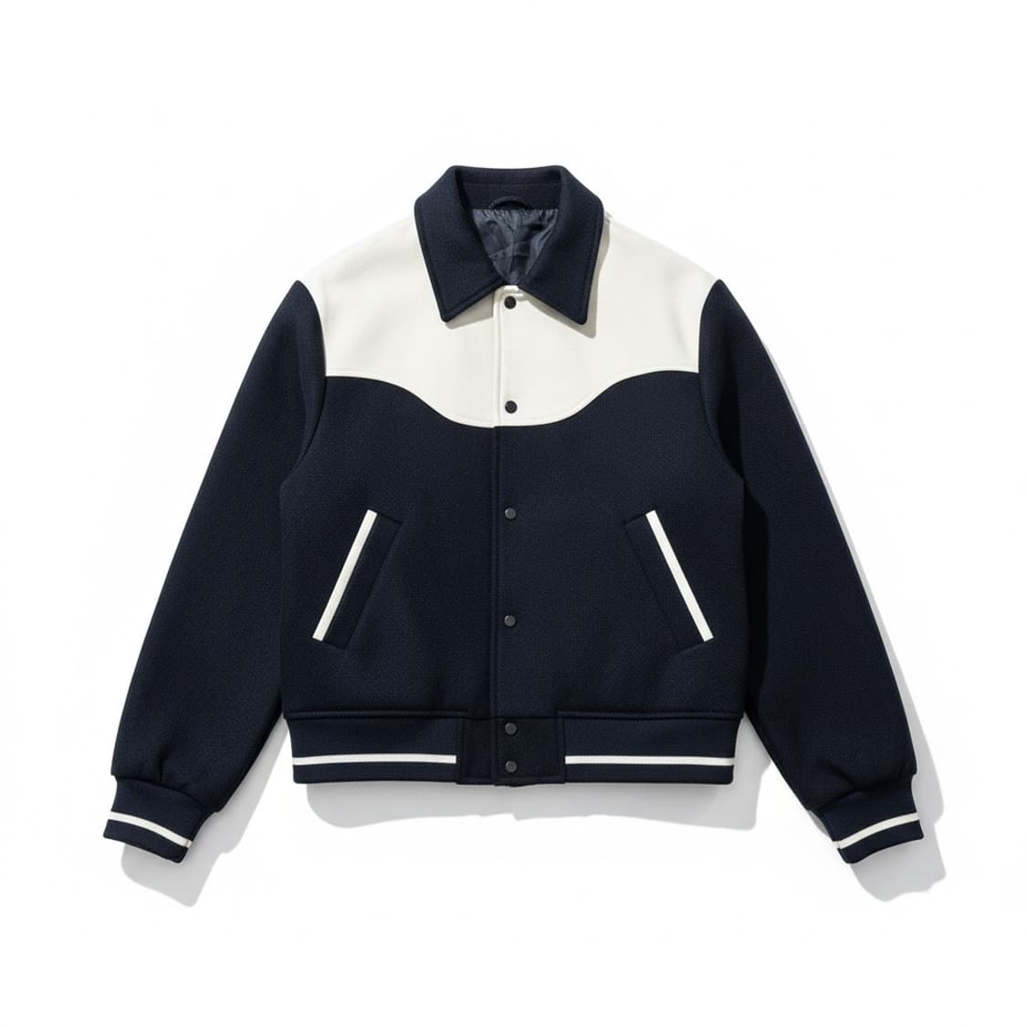 LMOOD(엘무드) 네이비 화이트 배색 야구 점퍼 상품이미지1