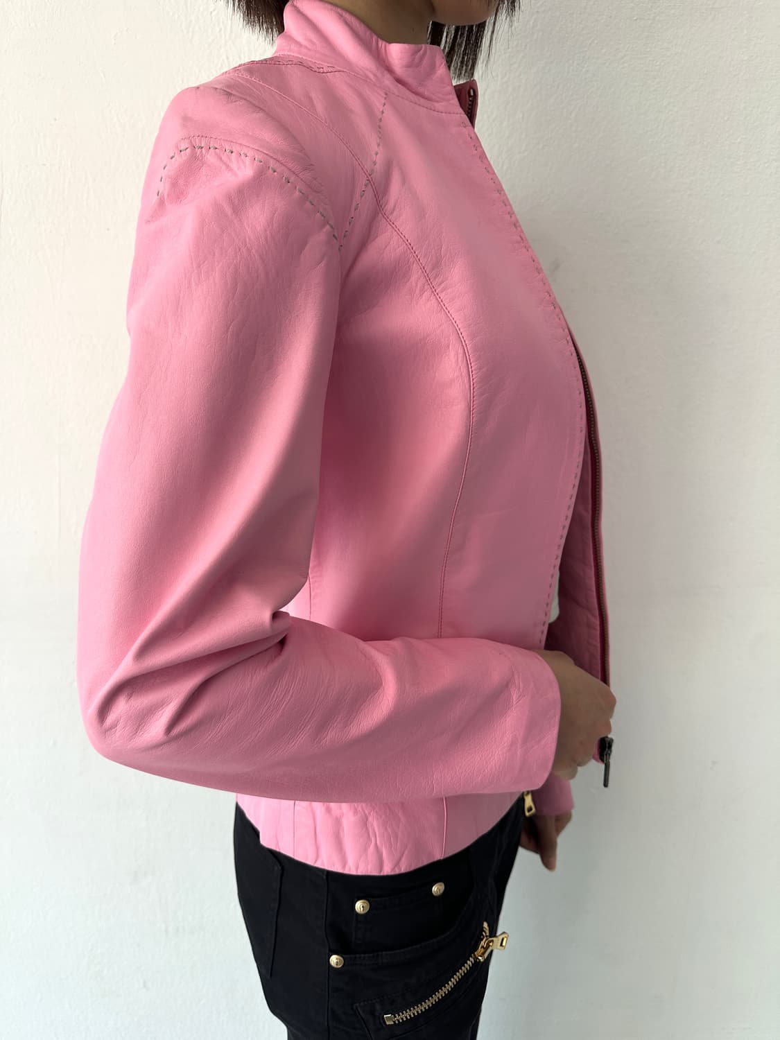베르사체 베르수스 2000s 핑크 램스킨 레더 자켓 상품이미지2