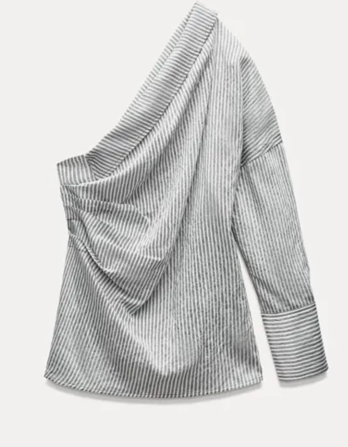 새상품 자라 ZARA 스트라이프 비대칭 셔츠탑 L 66 77 상품이미지3