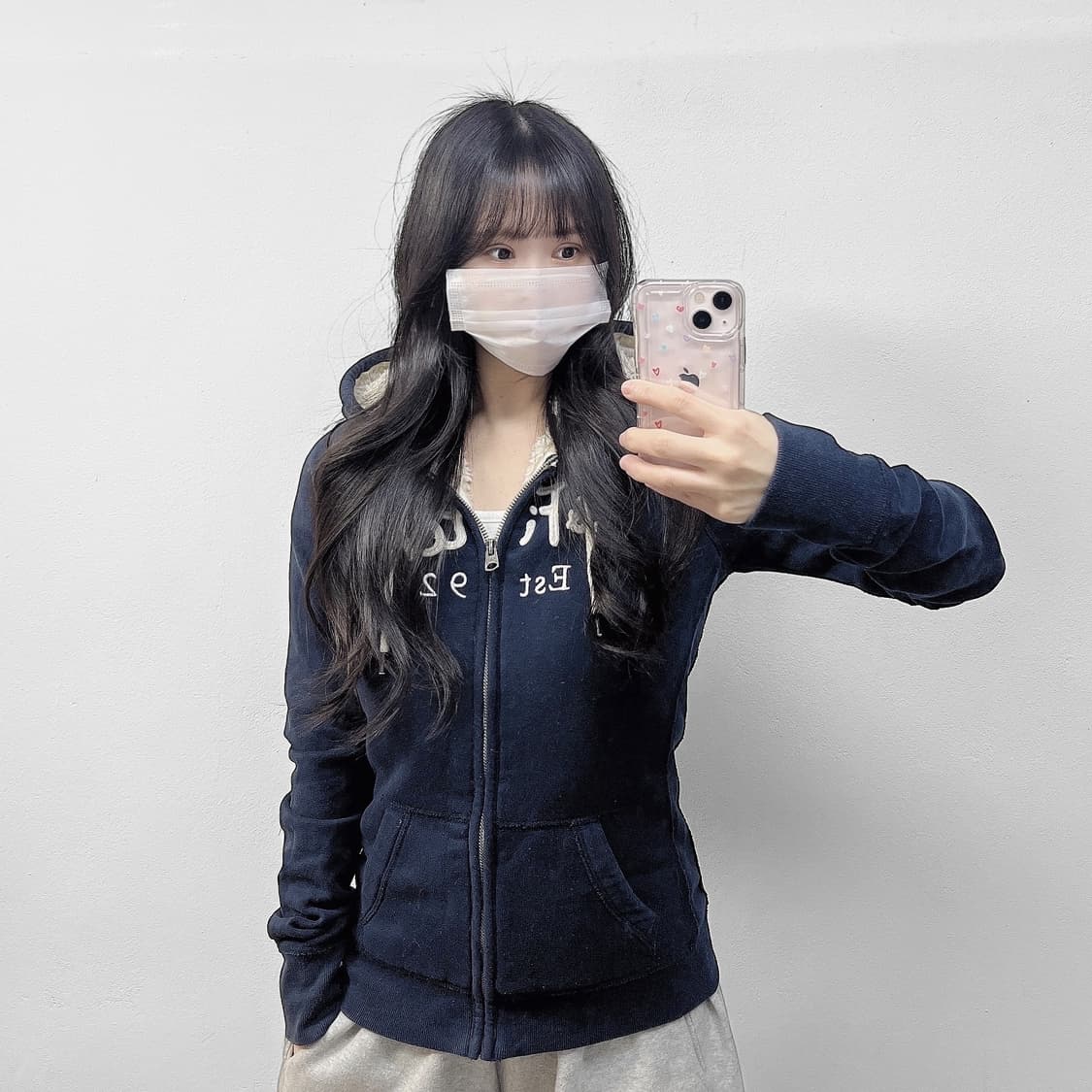 아베크롬비 아치 로고 양털 후드집업 네이비 상품이미지1