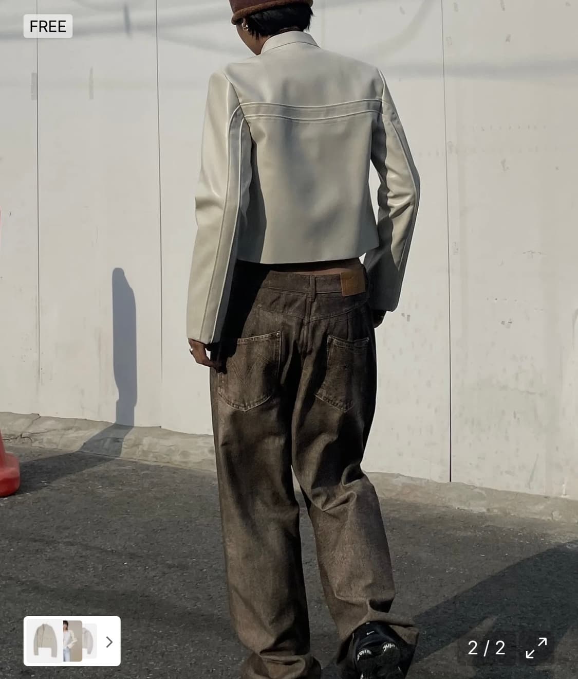 마뗑킴 레더 바이커 자켓 베이지 미착용 새제품 상품이미지2