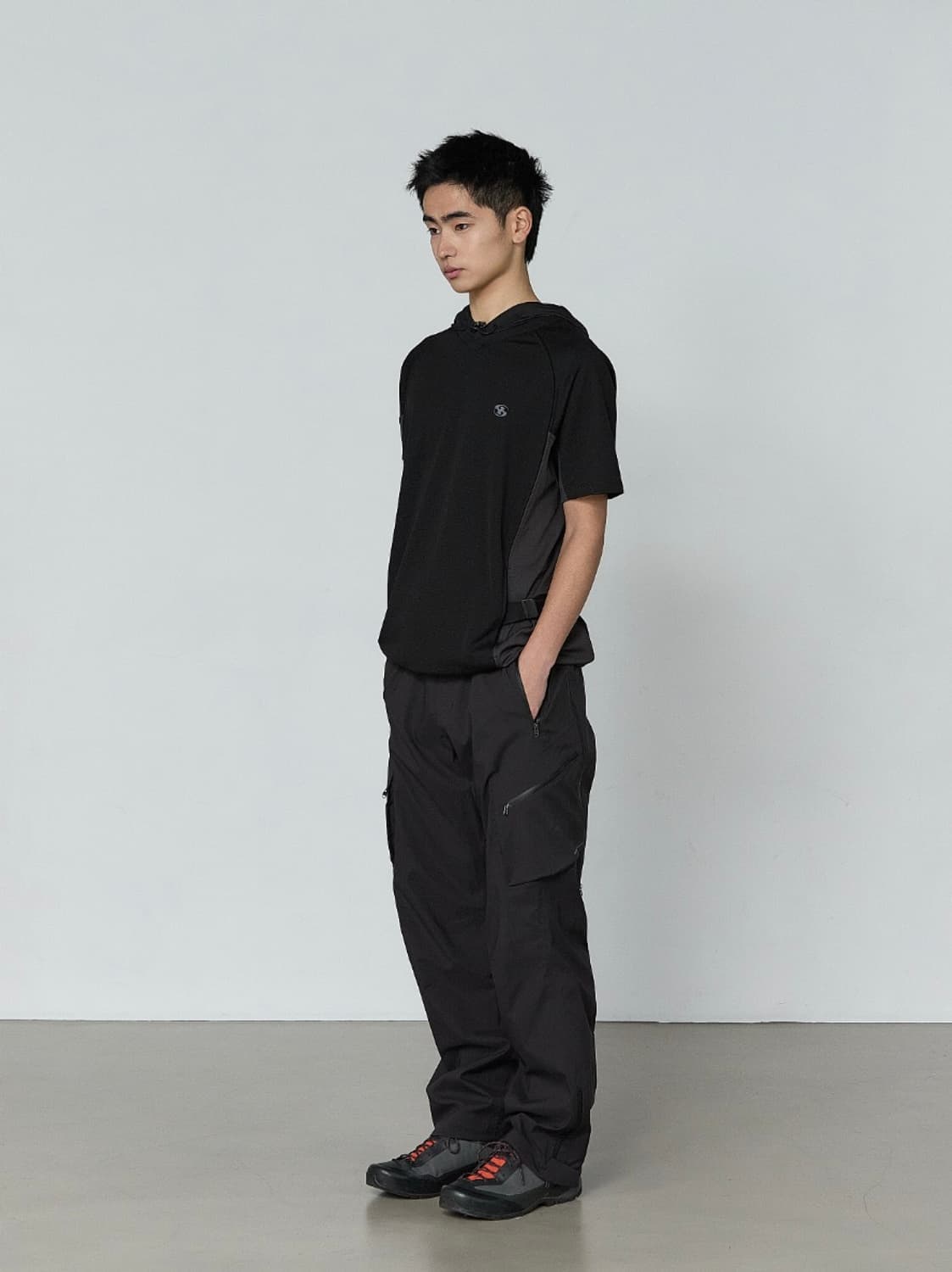 HOODED MESH T-SHIRT [BLACK] 산산기어 후드 반팔 상품이미지2