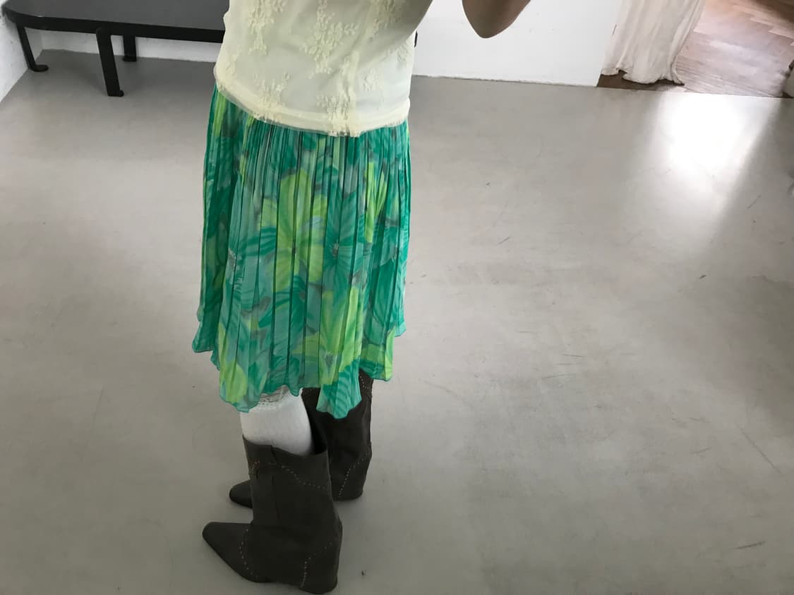 vintage green pattern skirt 상품이미지5