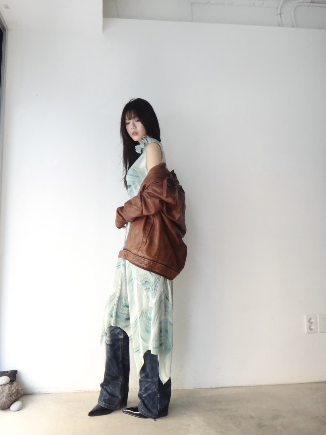 Loose sheepskin leather jacket / orange  상품이미지1
