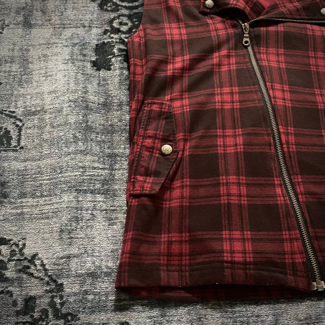 Red Check Punk Hoodie Vest 상품이미지6