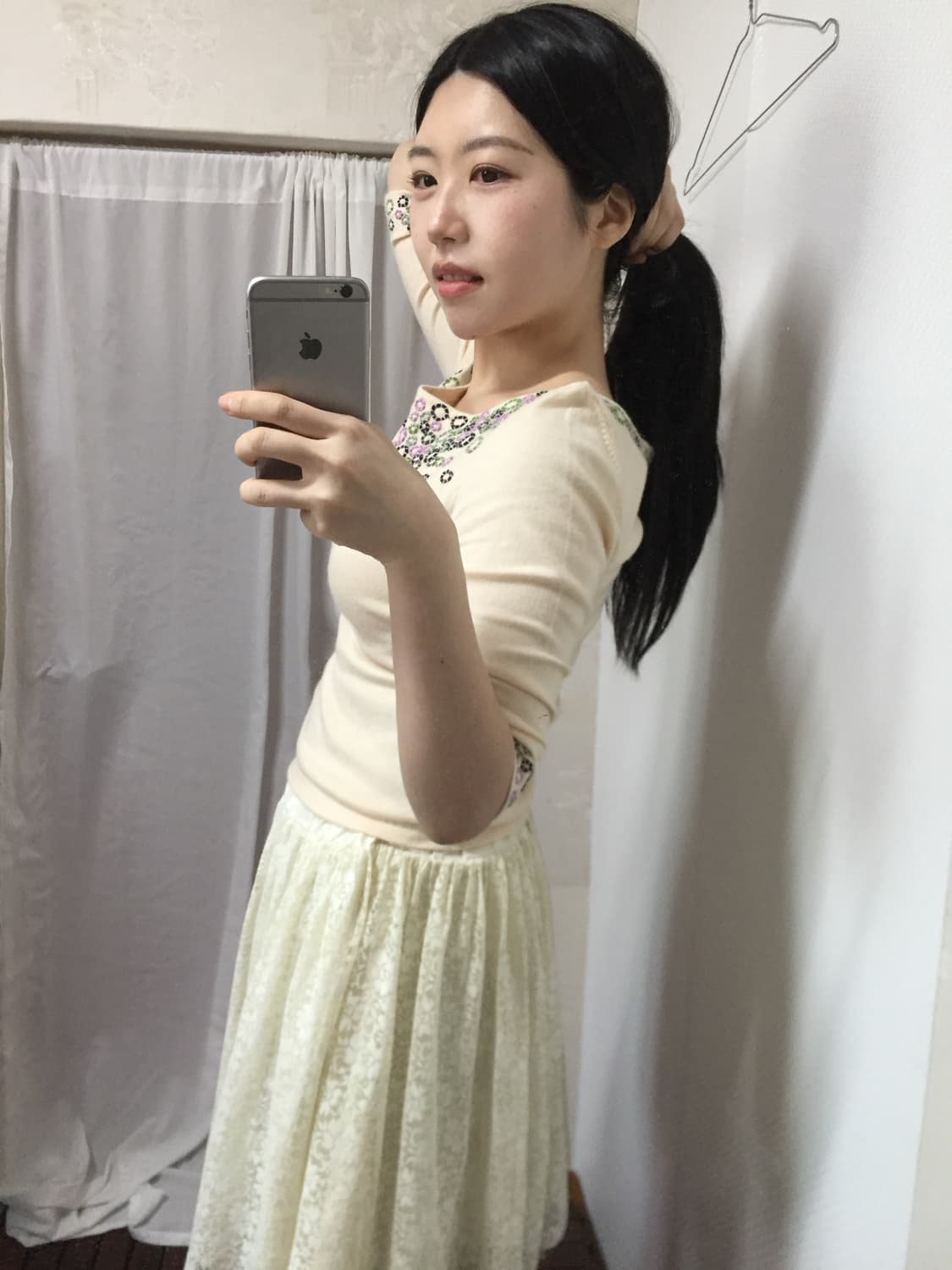 빈티지 플라워 자수 탑 7부티 상품이미지2