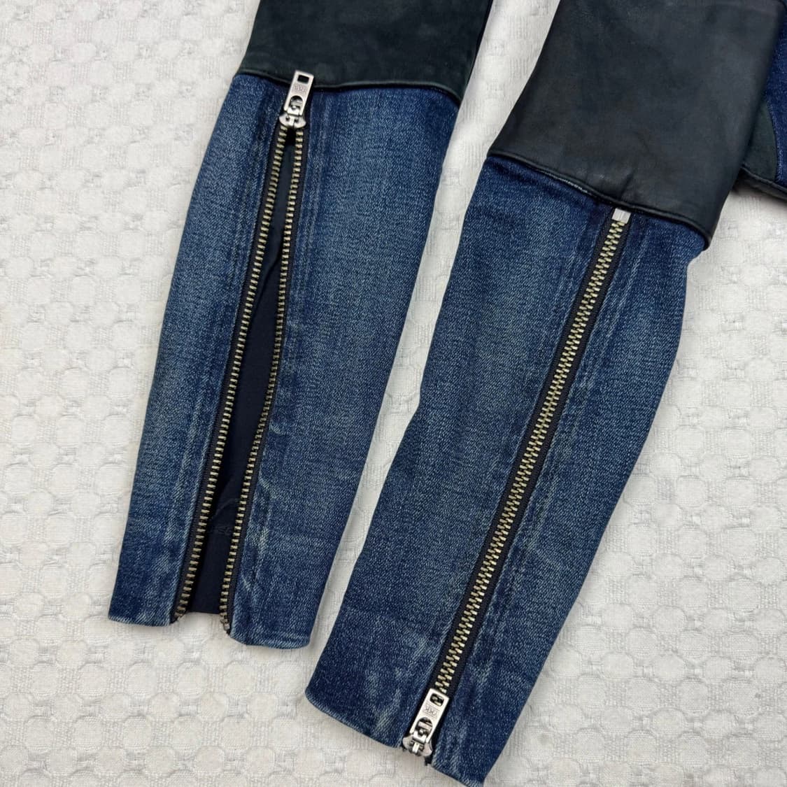 헬무트 랭 데님 & 가죽 믹스 비대칭 바이커 자켓 상품이미지4