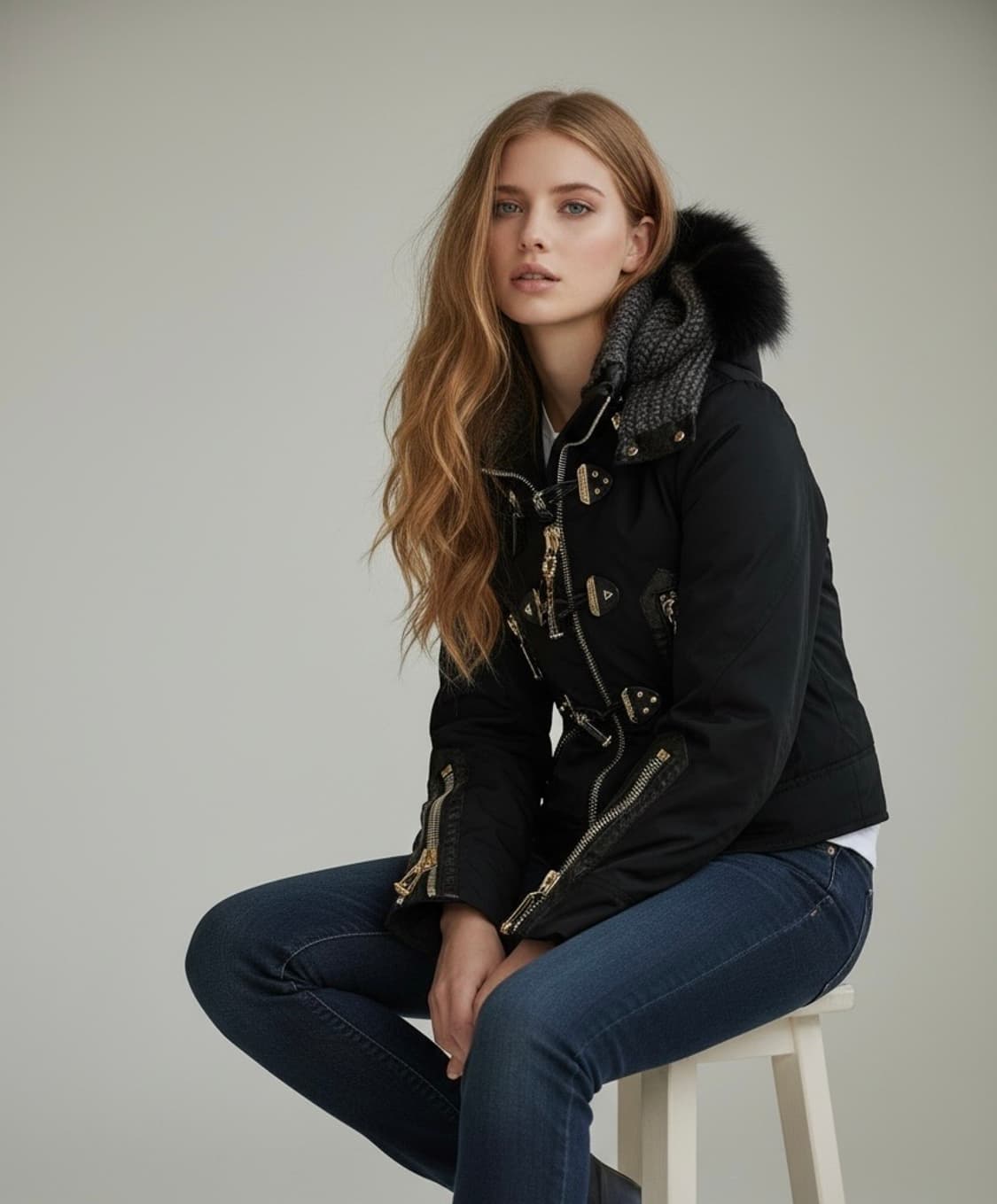 필립 플레인 여성 더플 블랙 라쿤퍼 패딩 자켓(XS) 상품이미지1